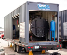 80 HP Williams & Davis, mobile boiler room, 2-pass, dry back design steam boiler, enclosure