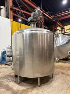 1500 gallon Mojonnier, Stainless Steel Jacketed Mixing Kettle, sweep agitator w/ baffles, 7.5 HP motor