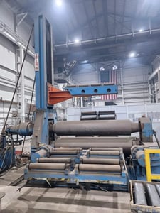 10' x 2.36" Sertom #EMO-31-50, hyp plate bending roll, 8-16 FPM, 75 HP, infeed/outfeed conveyor, Siemens