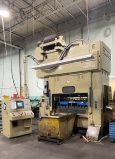 180 Ton, Minster #P2H-160-63-FW, straight side double crank, 5.9" stroke, 17.7" Shut Height, 200 SPM, 33.5"