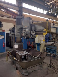 5' -17" Carlton #3A, radial arm drill, 18" spindle travel, 3-3/16" diameter spindle, 18-1800 RPM, power arm