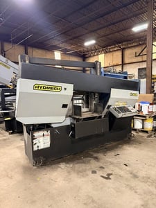 22" x 22" Hyd-Mech #H-22A, automatic horizontal band saw w/ canted head, 270" x 2" blade, 40-300 SFM, 2018