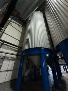 9300 gallon Ziemann Bauer, Stainless Steel Jacketed Vertical Pressure Tank, 122" diameter x 30' tall, 29 psi