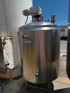 350 gallon Stainless Steel Jacketed Vertical Shaft Tank, 48" diameter x 8'-7" high, scraper arms, Top-mounted