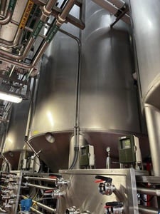 16,600 gallon Mueller, Stainless Steel Jacketed Vertical Tank, 121" diameter x 444" height, 15 psi @ 100°F