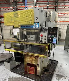 38.5 Ton, Komatsu #OBS35-3, open back vari-speed mechanical gap frame press, air clutch & brake