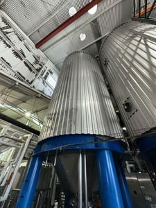 6200 gallon Ziemann Bauer, Stainless Steel Jacketed Vertical Pressure Tank, 102" diameter x 27' tall, 19 psi