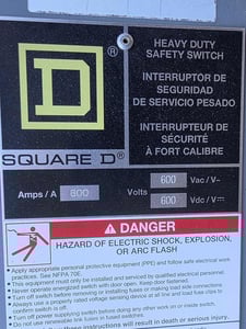 800 Amp. Square D, Main Disonnect