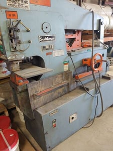 6" x 6" x 1/2" Scotchman #9012, ironworker, 90 ton, 12" throat, 5 HP, foot pedal controls, 1989