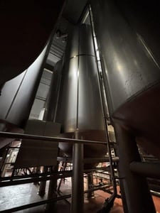 16,600 gallon Mueller, Stainless Steel Jacketed Vertical Tank, 121" diameter x 444" height, 15 psi @ 100°F