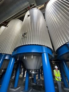 9300 gallon Ziemann Bauer, Stainless Steel Jacketed Vertical Pressure Tank, 122" diameter x 30' tall, 29 psi