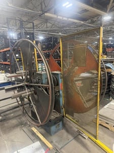 1100 lb. GSW #LUDM500/1400, pull off double end coil reel uncoiler, 14" wide, 55" outside dimensions, 1997
