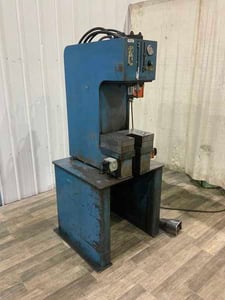 12 Ton, Neff #D12-5M, hydraulic C-frame press, 1/2" -7" stroke, 7" throat, 5 HP, dual palm buttons, 1995