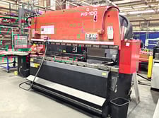 110 Ton, Amada #RG-100, CNC press brake, 9.8' overall, 100" between housing, 3.9" stroke, 15.75" throat