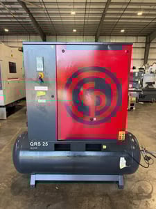 25 HP Chicago Pneumatic #QRS-25, rotary /sliding vane air compressor, 132 psig, 2020
