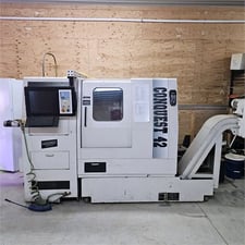 Hardinge #Conquest-42, CNC lathe, 21.2" swing, 8' chk, 1.6" bar, 9.1" dia., 13.1" lgth, 5000 RPM, 10 HP