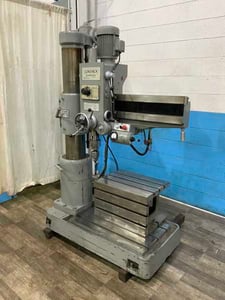 3' -8.25" Lincoln #820A, radial arm drill, 25" x 38" base, power arm elevation, manual head clamping, 2 HP