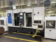 Fuji #ANW-35, twin spindle CNC lathe, Fanuc 0iTD, 10" swing, Fuji BC-20 robot, dual 8 pos turrets, 2013