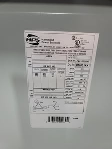 51 KVA, 480D Primary, 480Y/277 Secondary Hammond #DM051KK, Drive Isolation Transformer, 3Ph, NEMA 3R (5