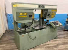 14" x 14" Hyd-Mech #H-14, horizontal band saw, 15' 4" x 1-1/2" blade, power down feed, coolant, 2002