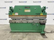 130 Ton, Accurpress #713010, press brake, 10' overall, 100" between housing, 8" stroke, 10" throat, 1987
