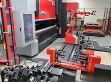 100 Ton, Amada #HG1003ARS, robotic bending cell press brake, 10' overall, 106.3" between housing, 2016
