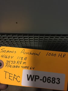 1000 HP 3573 RPM Siemens, Frame 355,4160V. A.C. p/n 1080-4085-64 unused