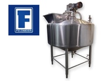 500 gallon Feldmeier, Stainless jacketed sweep cone bottom processor mix tank, 66" ID x 27" straight side