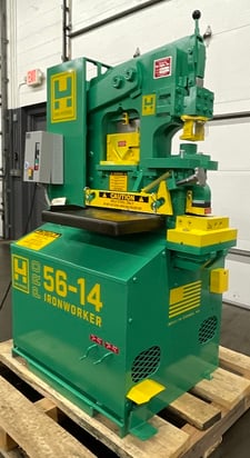 3" x 3" x 3/8" Uni-Hydro #PRO-56-14, Hydraulic Ironworker, 56 ton, 6" throat, 14" bar shear, 4-way blades, 5