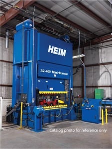 400 Ton, Heim #S2-400-100-48 Maxi Stamper, straight side double crank press, 12" stroke, 44" Shut Height