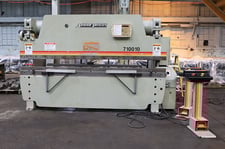 100 Ton, Accurpress #710010, hydraulic press brake, 10' overall, 100" between housing, 8" stroke, 10" throat