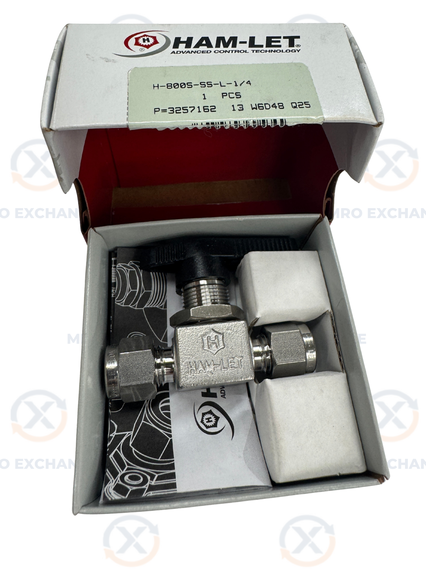 Ham-Let Ball Valve H-8005-SS-L 1/4 In. Let-Lok Tube Fitting 3,000 PSI