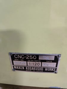Nikken #CNC-250FA, CNC Rotary Table, 10", 80 RPM, 150KG Radial Load, +/-20 Arcsec Accuracy, 1998