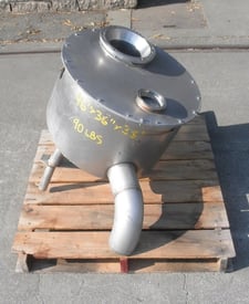 20 gallon Stainless Steel Tank, 23" diameter x 12" straight side, 8" top inlet, 4" side bottom discharge