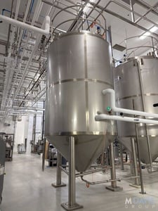 4200 gallon Qualtech, Stainless Steel Jacketed Mix Vertical Tank, 102" diameter x 120" height, cone