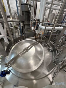300 gallon Qualtech, Stainless Steel Jacketed Vertical Mix Tank, 42" diameter x 48" height, dish top, cone