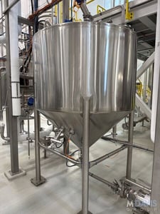 450 gallon Qualtech, Stainless Steel Jacketed Vertical Tank, 60" diameter x 36" height, cone top/bottom, 2024