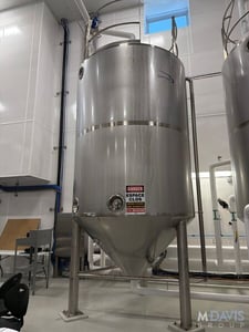 4200 gallon Qualtech, Stainless Steel Jacketed Vertical Mix Tank, 102" diameter x 120" height, cone