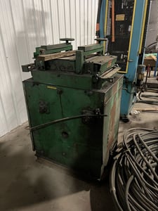15" x .125" Rowe #B-15, stock straightener, 7 straightening rolls, entry/exit pinch rolls, 25-75 FPM, 2 HP