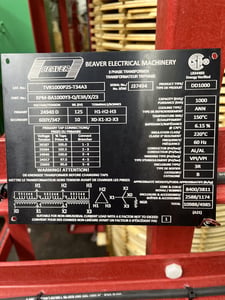 1000 KVA 25,000 Primary, 347/600 Secondary, Beaver #TCR1000P25-T34A3, Dry Type Isolation Transformer, 3PH