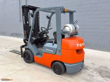 6000 lb. Toyota #7FGCU30, forklift, propane, foot & hand controls, 187" lift height, side shift, mast tilt, 3
