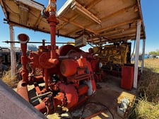 Caterpillar #3508, powered triplex mud pump, mounted on skidded enclosure w/ radiator, tanks, heater