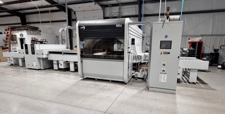 Cefla #Mito-2P, spray finishing line, w/ UV ovens, conveyors, pots, guns