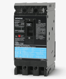 125 Amps, Siemens #ED43B125, Molded Case Circuit Breaker, 3-pole, 480 VAC/250 VDC, 3PH