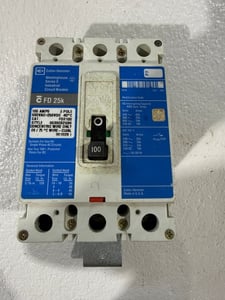 100 Amps, Cutler-Hammer #FD3100, Molded Case Circuit Breaker, 3-pole, 600 VAC/250 VDC
