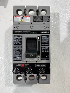 200 Amps, Siemens #HFXD63B200, Molded Case Circuit Breaker, 3-pole, 600 VAC/500 VDC, 3PH