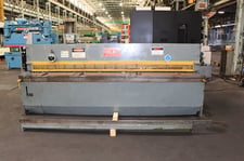 10 gauge x 10' Chicago #10135, hydraulic shear, 25.5" front operated power back gauge, 18 SPM, 10 HP