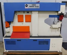 6" x 6" x 5/8" Mubea #HIW-1000/610, hydraulic ironworker, 110 ton, 13-3/8" throat, 24-3/8" blade