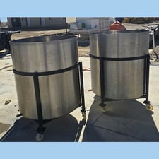 250 gallon Stainless Steel open top tank, 43" diameter x 44" tall, on stand with wheels (2 available)