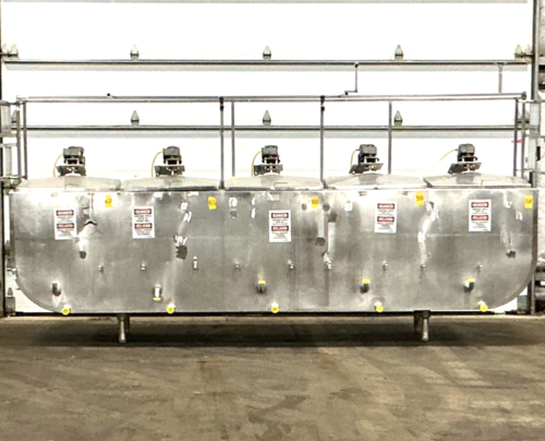 750 gallon Stainless steel, (5) compartment mixing tank, (5) motors, 1/2 HP, 230/460 V.